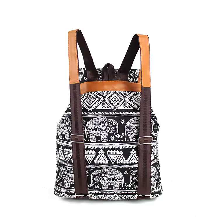 Cartable vintage decoration elephants vu de dos