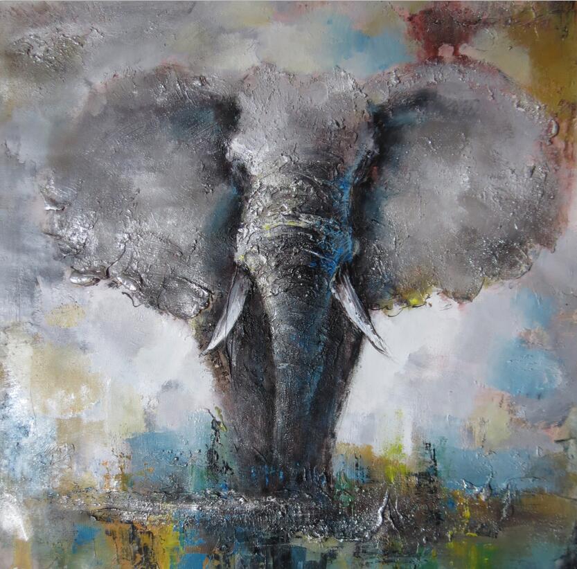 Toile elephant de face, style Claude Monet.