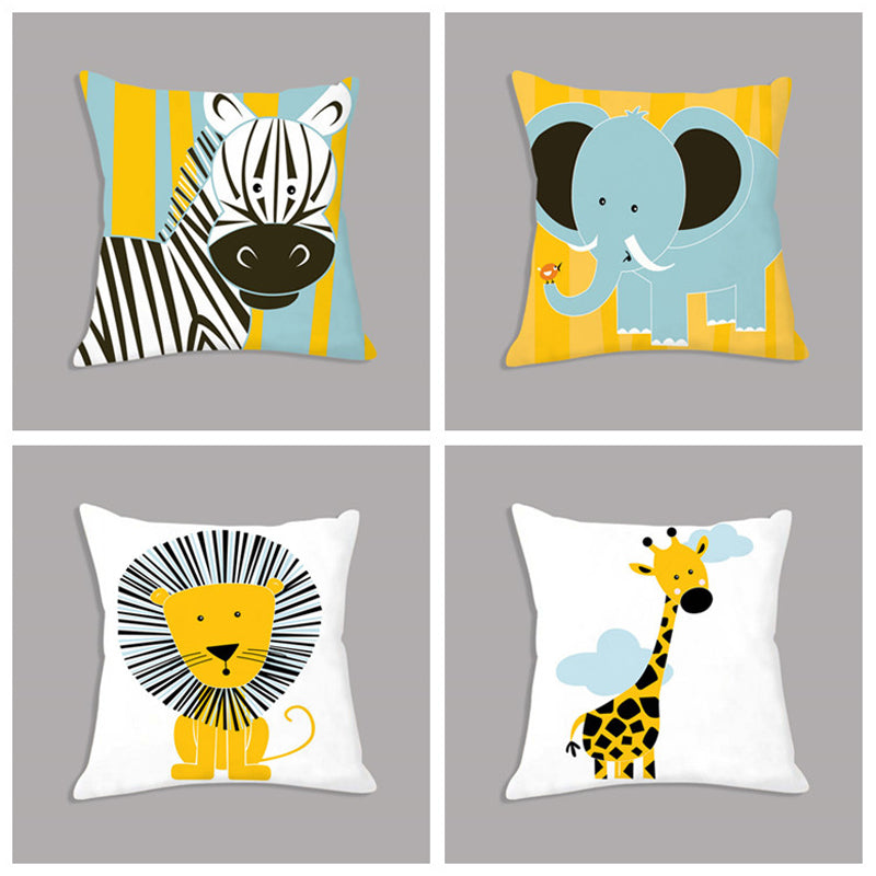 Housse de coussin girafe cartoon, gamme enfants de la savane