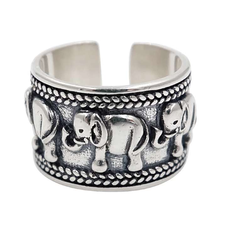 Bague éléphant vintage acier usé