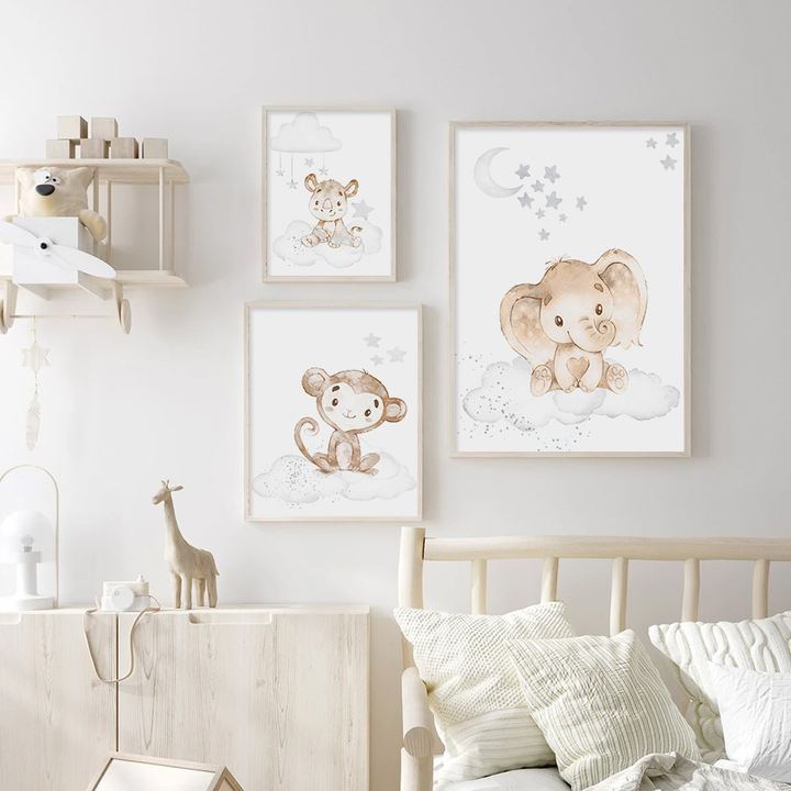 Image d'éléphanteau volant sur nuage pour une ambiance magique dans la chambre de bébé