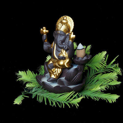 Statuette Ganesh brûleur d'encens en céramique