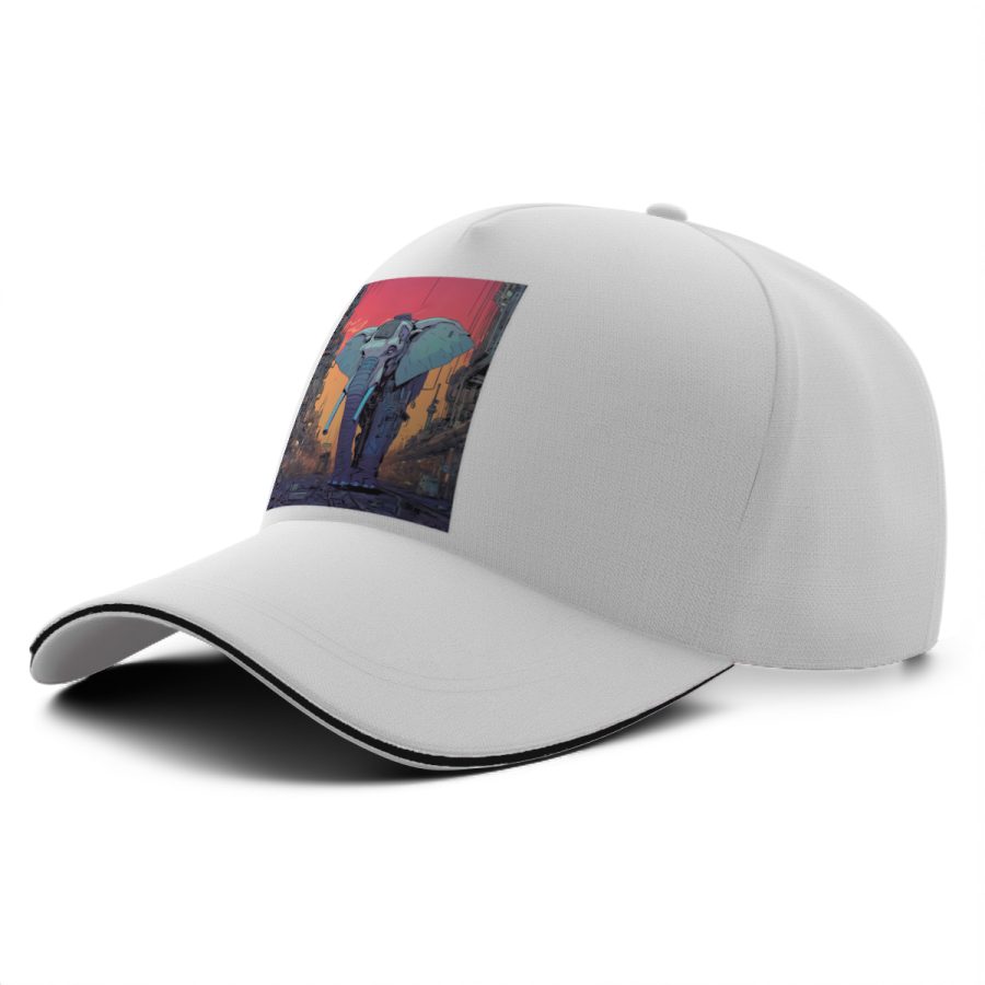 Casquette pachyderme cyberpunk blanche avec illustration cybernétique