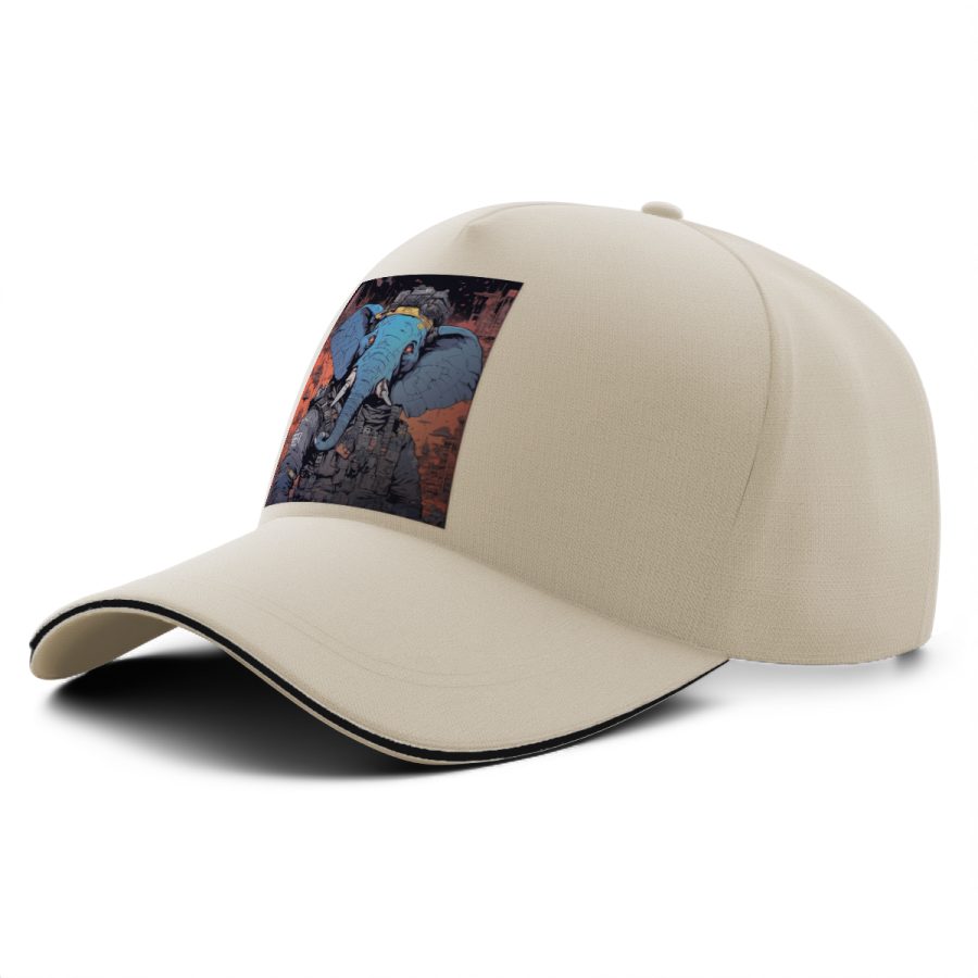 Casquette éléphant cyberpunk beige avec un animal artistique