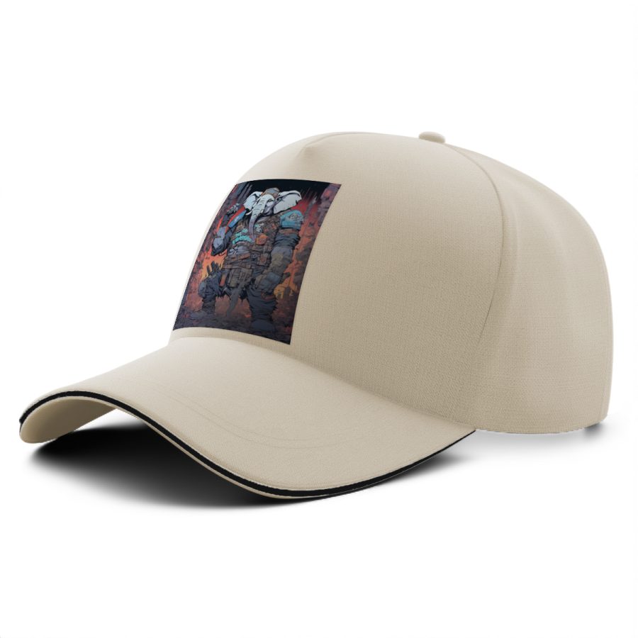 Casquette pachyderme cyberpunk beige avec illustration high-tech