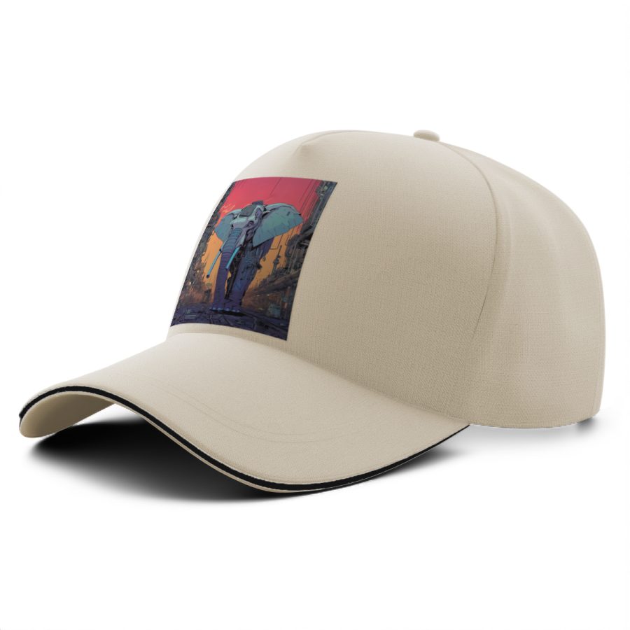 Casquette pachyderme cyberpunk beige avec design cyberpunk