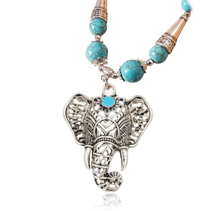 Collier tete elephant boheme