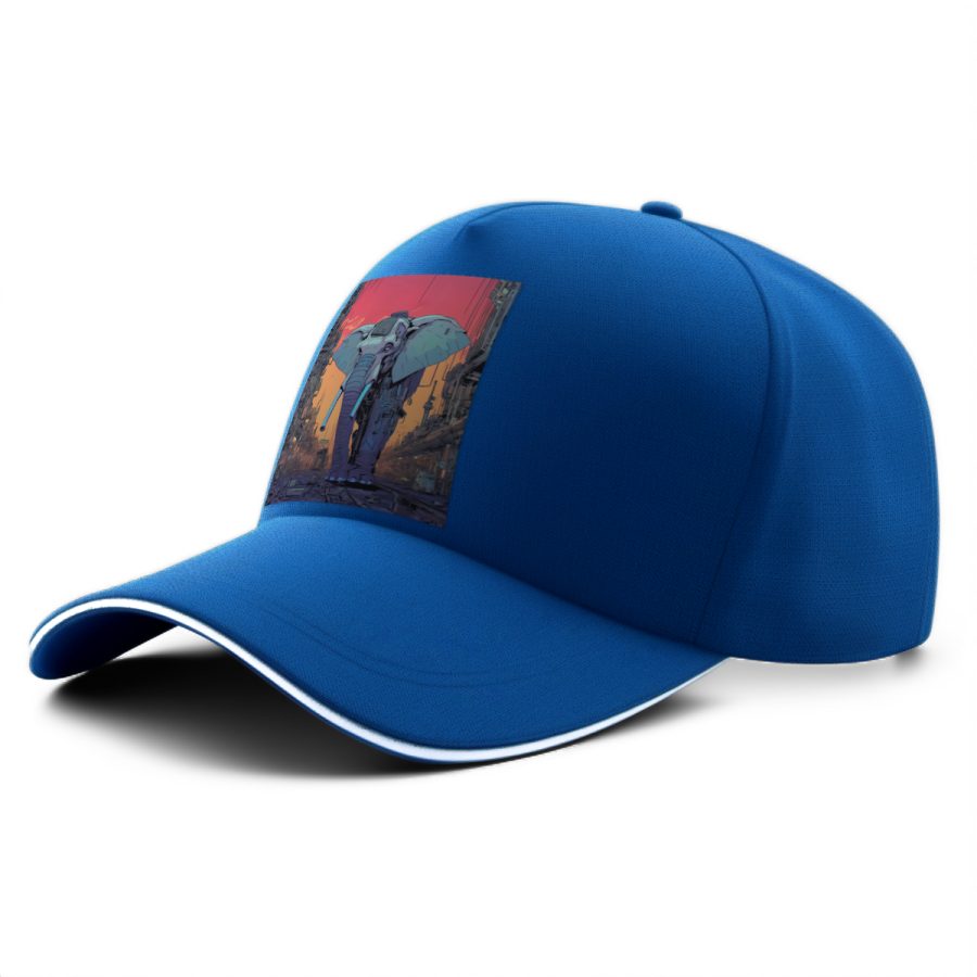 Casquette éléphant cyberpunk bleue avec un animal stylisé