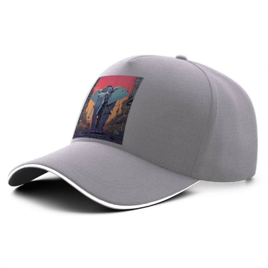 Casquette éléphant cyberpunk grise avec motif futuriste