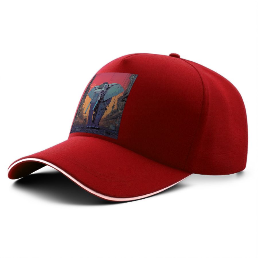 Casquette pachyderme cyberpunk rouge foncé avec motif vibrant