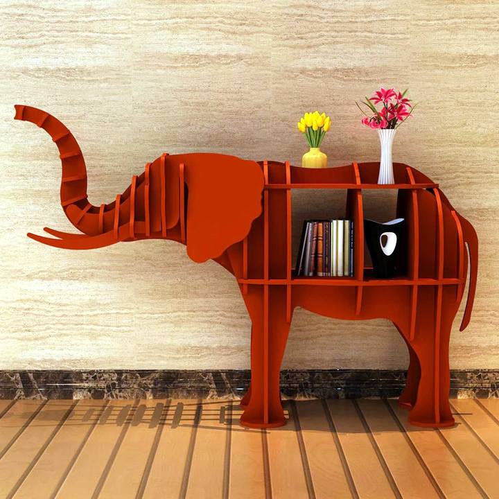 Etagere en bois naturel elephant couleur rouge