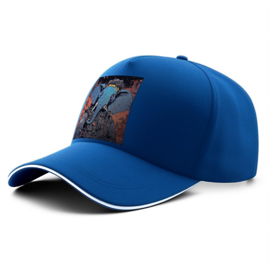 Casquette pachyderme cyberpunk bleue avec motif détaillé