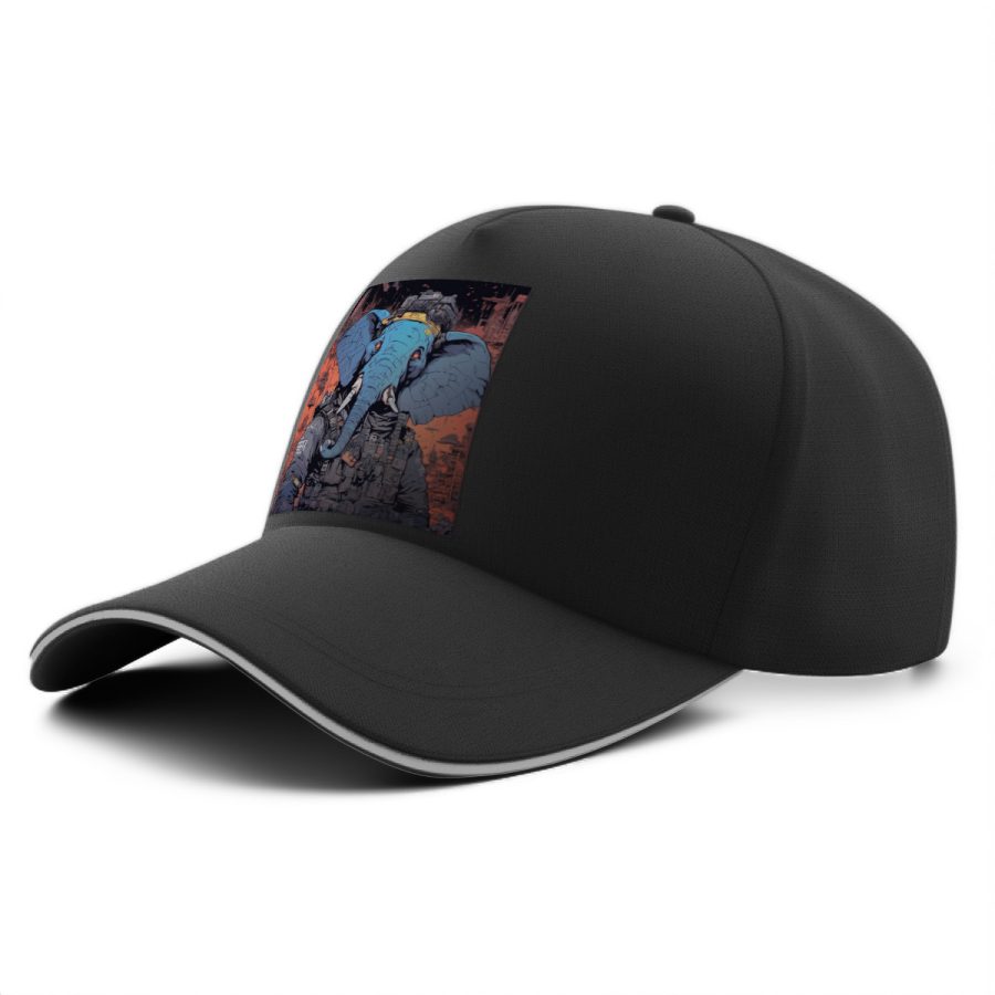 Casquette pachyderme cyberpunk noire avec illustration cybernétique