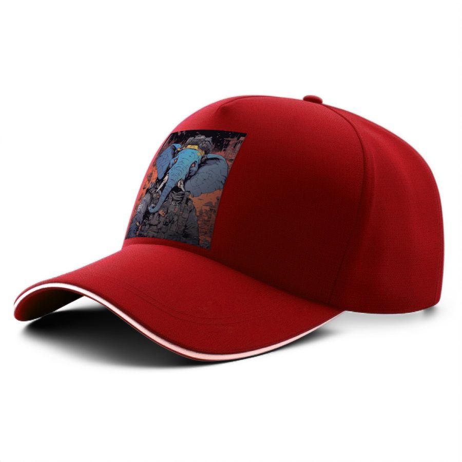 Casquette éléphant cyberpunk rouge foncé avec motif sophistiqué