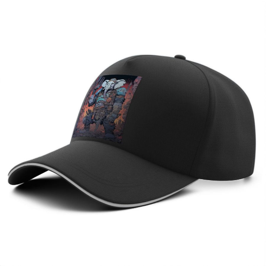 Casquette éléphant cyberpunk noire avec illustration détaillée