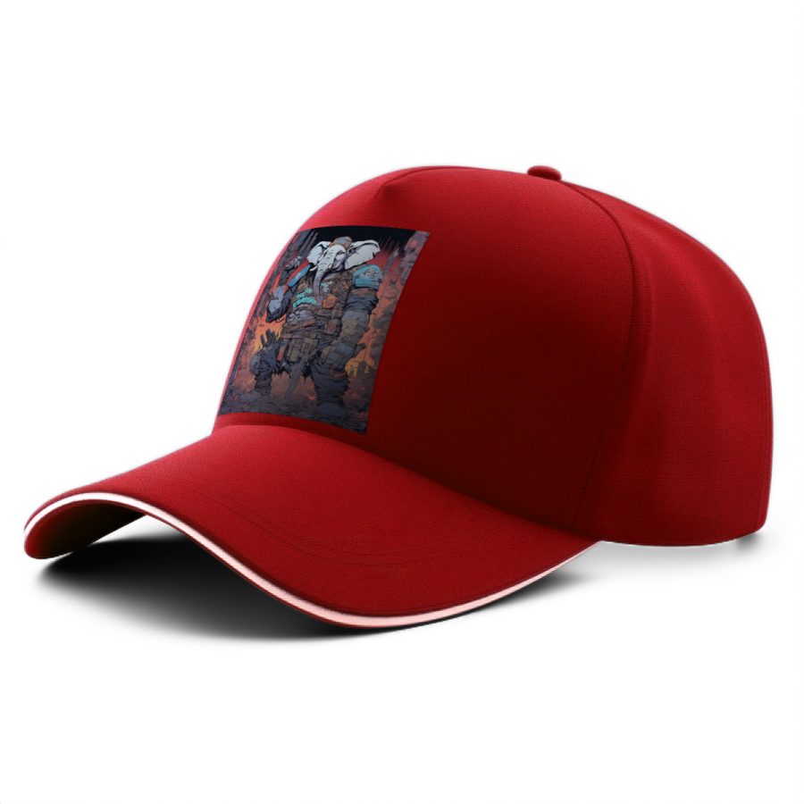 Casquette pachyderme cyberpunk rouge foncé avec motif futuriste