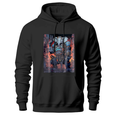 Hoodie éléphant cyberpunk pret pour la guerre, noir - Fraîcheur et style pour un look décontracté.