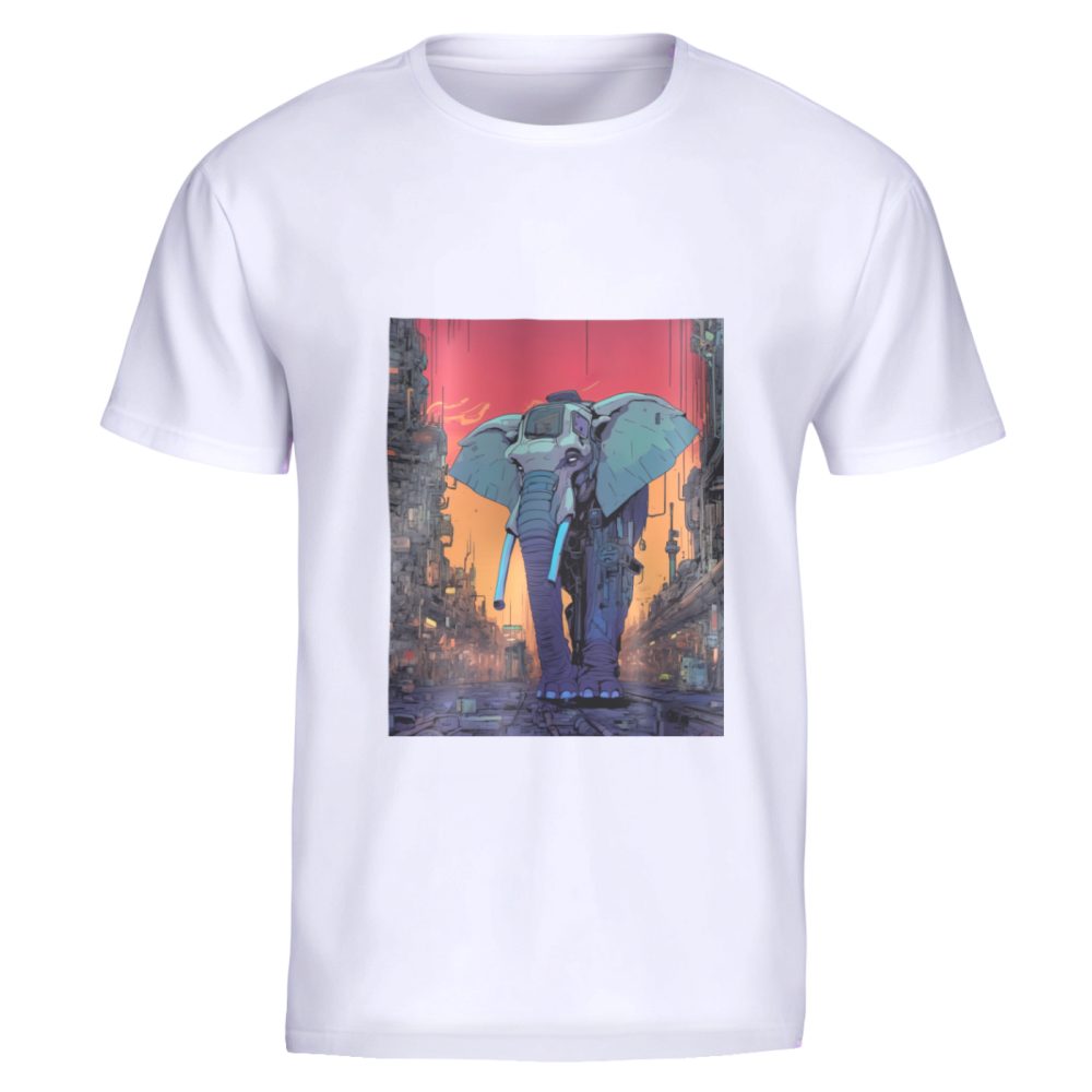 T-shirt blanc - Design d'éléphant cyberpunk éthéré