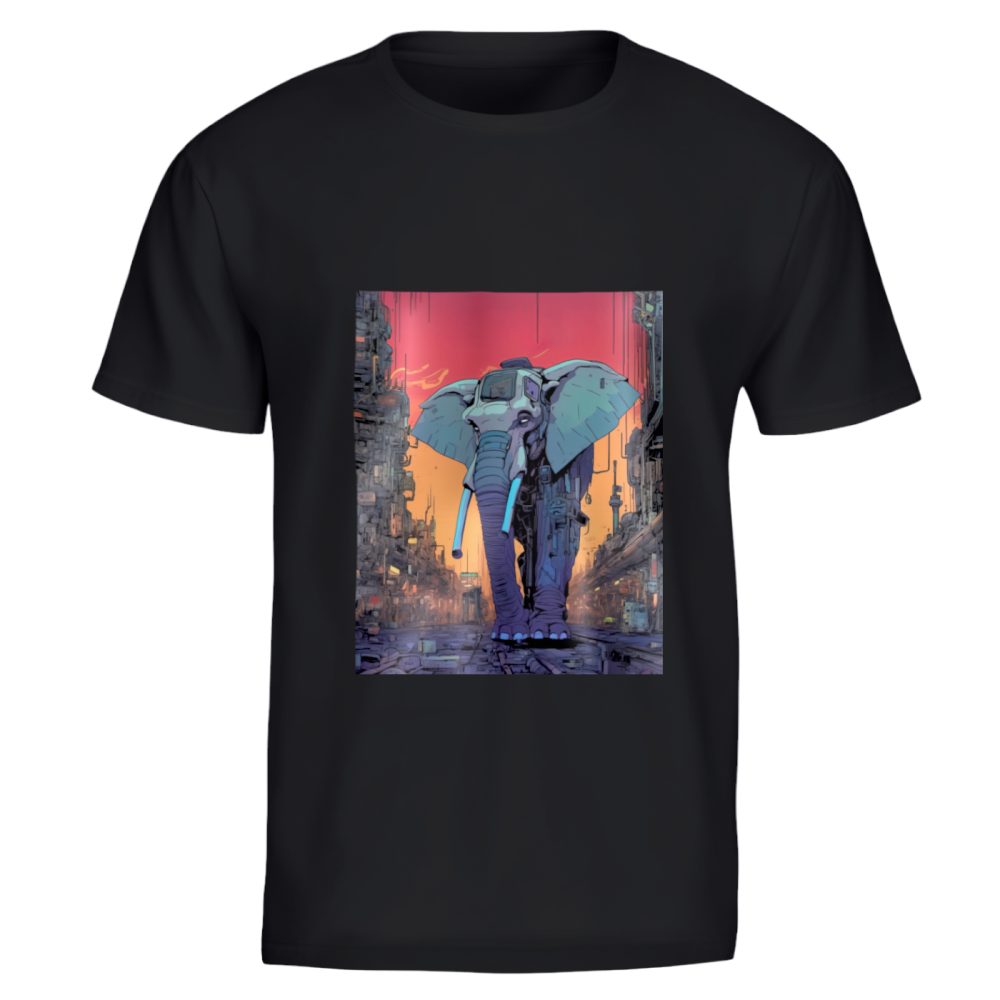 T-shirt noir - Éléphant cyberpunk désincarné