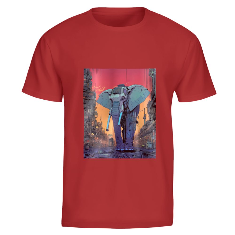 T-shirt rouge - Éléphant cyberpunk dématérialisé