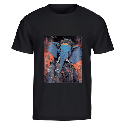 T-shirt noir - Portrait de soldat cyberpunk avec éléphant