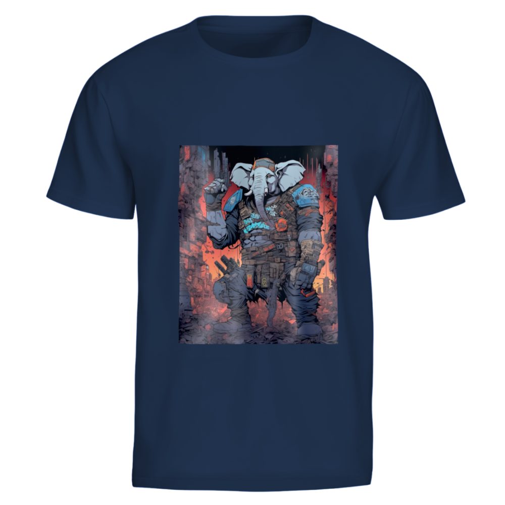 T-shirt navy - Design d'éléphant cyberpunk combattant