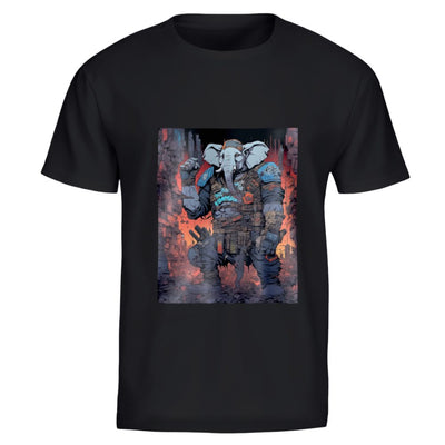 T-shirt noir - Éléphant cyberpunk prêt pour le combat