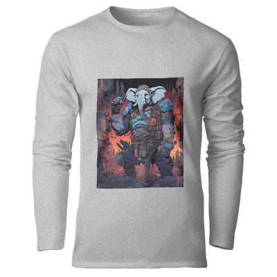 T-shirt manches longues éléphant cyberpunk pret au combat, gris - Élégance urbaine pour un style moderne et sophistiqué.