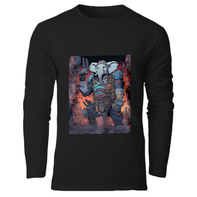 T-shirt manches longues éléphant cyberpunk ready for war, noir - Sobriété et mystère pour un look intemporel et audacieux.