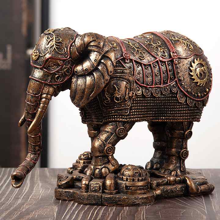 Statue éléphant steampunk de grande taille, ajoutant une touche audacieuse à votre décoration