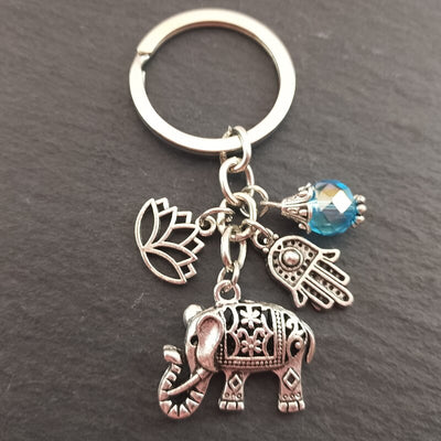Porte-cle elephant ethnique variante bleue