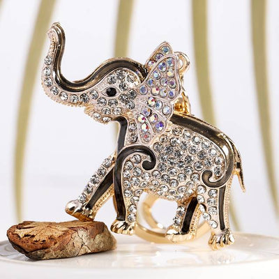 Porte-clef elephant bling bling noir & pierres style diamant
