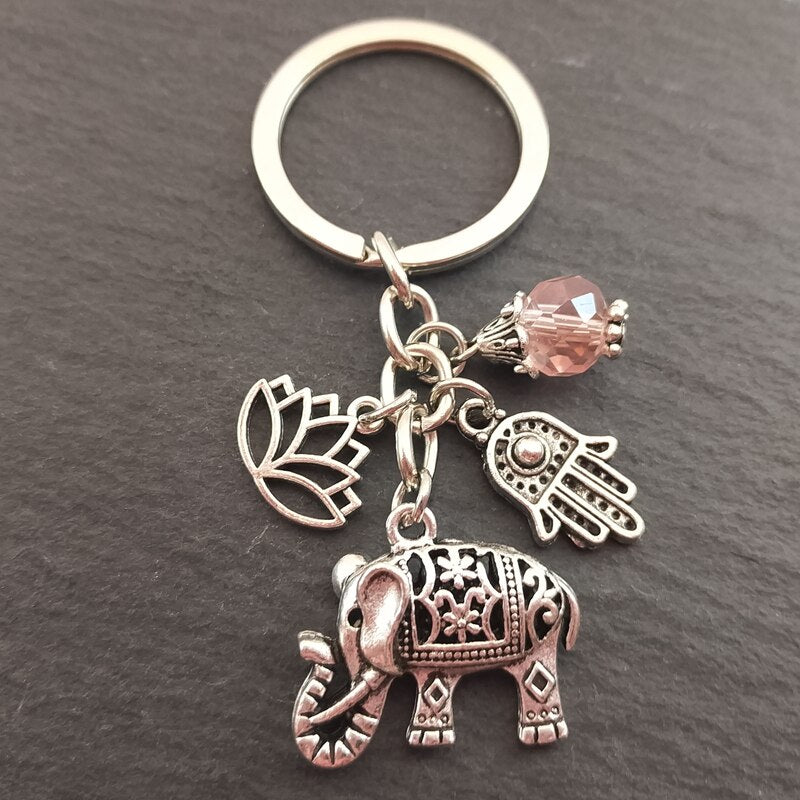 Porte-cle elephant ethnique variante rose claire