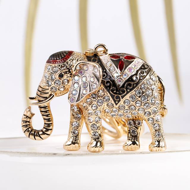 Porte-clef elephant bling bling noir, rouge & pierres style diamant