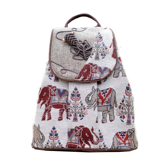 Sac a dos elephant ethnique, couleur blanche