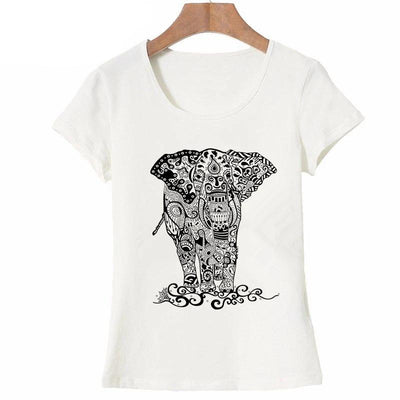T-shirt elephant mandala noir et blanc femme