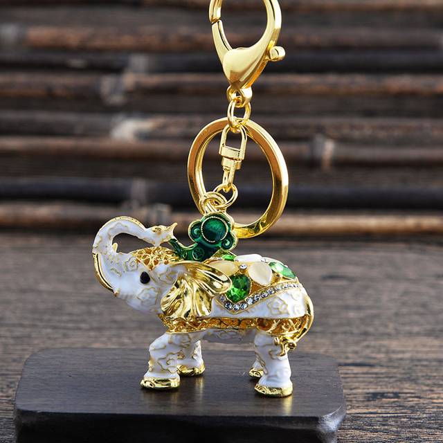 Porte-clef elephant bling bling blanc & or