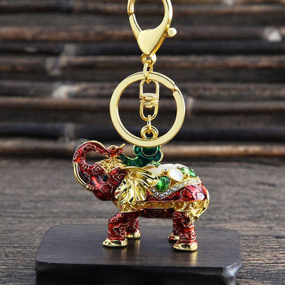 Porte-clef elephant bling bling rouge & or