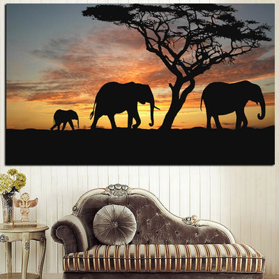 Toile elephant, sunset family