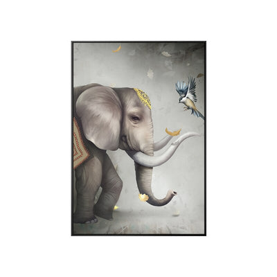 Peinture éléphant indien encadrée, sur fond blanc