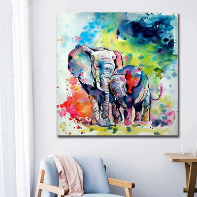 Peinture a l'eau elephant dans un salon