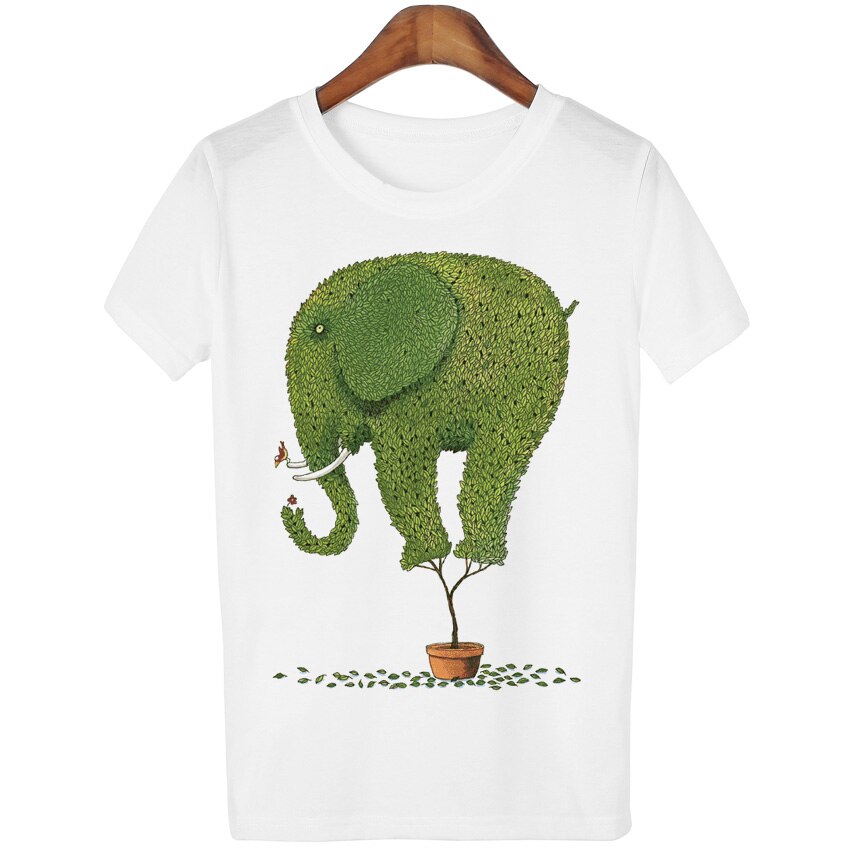 T-shirt elephant arbre vert dans son pot de fleurs