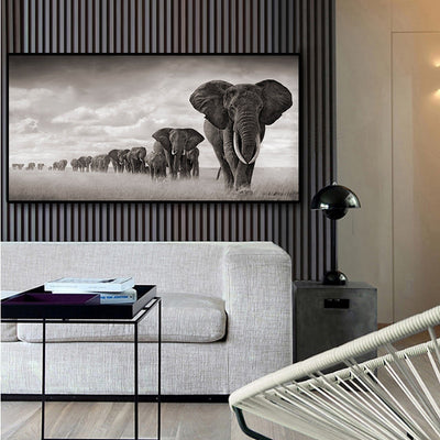 Toile groupe d'elephants dans un salon