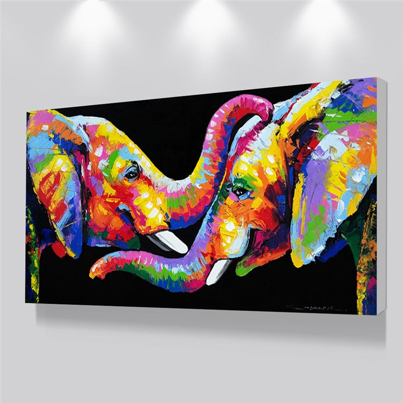 Peinture sur toile elephants au style "Jurgen Wolk"