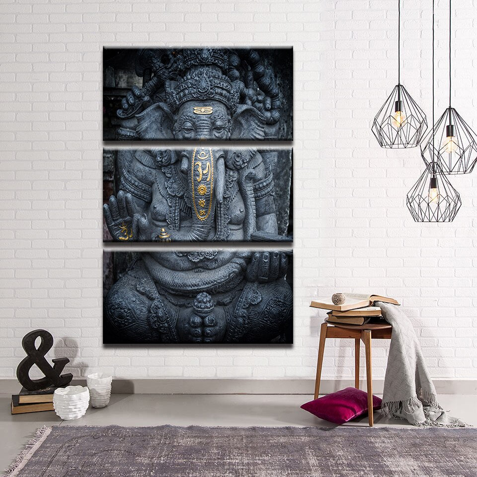 Oeuvre d'art Ganesh divisé en trois tableaux, pour votre intérieur