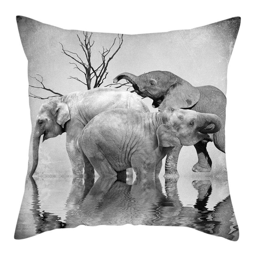 Housse de protection pour coussin carre, elephanteaux dans l'eau