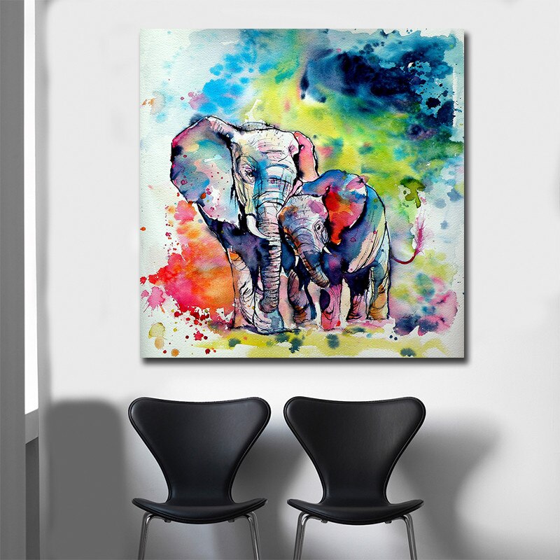 Peinture a l'eau elephant dans une salle d'attente