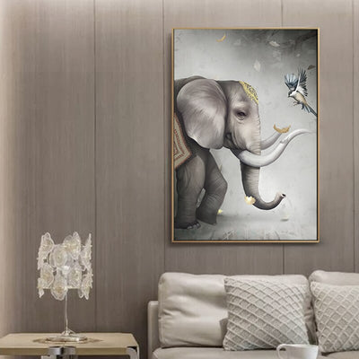 Peinture éléphant indien au-dessus d'un canapé