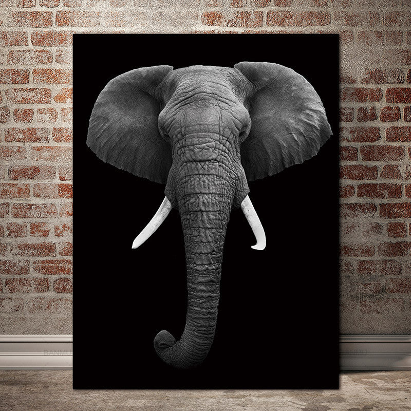 Tableau elephant noir & blanc, tete d'elephant