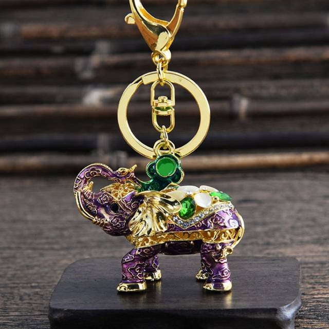 Porte-clef elephant bling bling violet & or